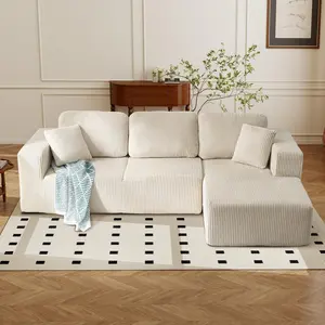 【2 Packages Shipping】CANMOV 111" L-Shaped Corduroy Modular Couch with Chaise – Deep Seat Sectional Sofa for Living Room, Soft Upholstery, Pet-Friendly, Flexible Layout, Modern Style