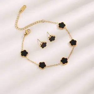 Women's 3 Piece Stainless Steel Flower Chain Bracelet and Earring Set - 18k Gold Plated fashionable set waistbeads detroit