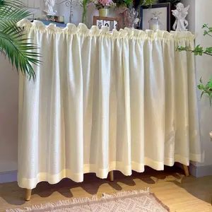 Creamy Linen Dust Cover Curtain, No Drilling Self-Adhesive, Dual Use Track, Cabinet Shelf Radiator Cover, 1 Piece