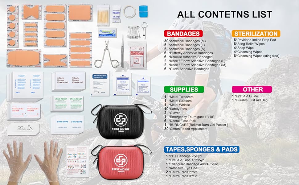 Mini First Aid Kit - 150 Piece Small Waterproof Hard Shell Medicait for Home, Car, Travel, Camping, Truck, Hiking, Sports, Office, Vehicle & Outdoor Emergencies- Small First Aid Medicait (Red)