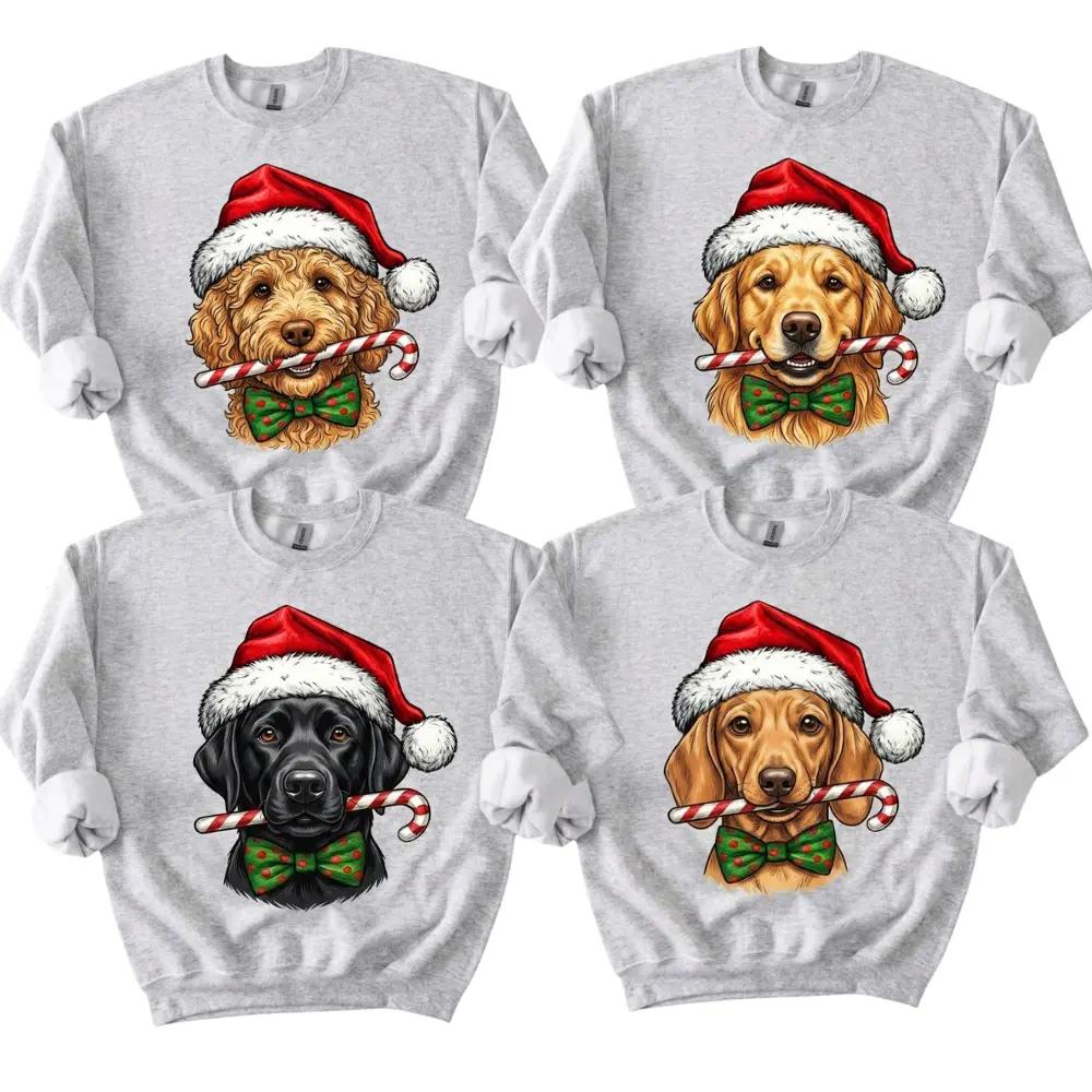 Christmas 50+ Dog Breeds Sweatshirt, Santa Hat Candy Cane Graphic Crewneck, Cute Holiday Dog Lover Shirt, Christmas Gift for Dog Mom & Dog Dad