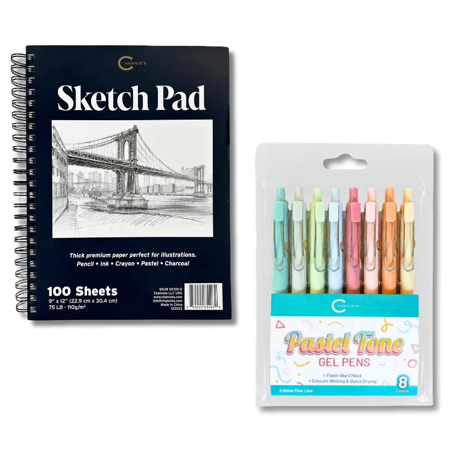 Channie's Sketch Kit includes 1 Sketch Pad & 1 Set of Pastel Gel Pens
