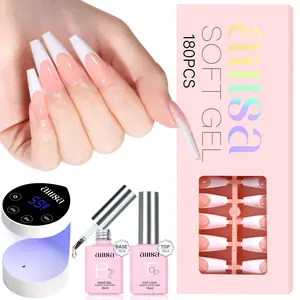 Aillsa 180pcs Classic Nude Long Coffin Nail Tips French Style Nails Set in 15 sizes, 4 Timers Setting UV Light with Auto Sensor, Base&Top coat, Easy to Wear Press-on Nail Set Nail Extension DIY Nail valentine's day gifts birthday gift gel x nail Nailcare