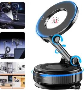Upgraded Magnetic Folding Suction Cup Car Phone Holder with 360° Metal Arm, Vacuum Car Phone Magnet for iPhone 17 16 15 14 13 12 and MagSafe Case