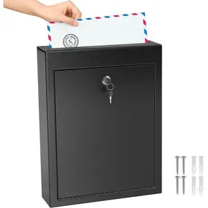 Metal Suggestion Box with Lock and Slot, 3W x 10H x 13L Inch Large Wall Mounted Locking Mailbox for Office, Secure Ballot Box with 2  for Payments, Ideal for House