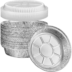 50 Count 7 Inch Disposable Round Aluminum Foil Pans with Clear Plastic Dome Lids, Great For Baking, Cooking, Storage, and Reheating