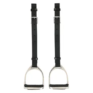 Horse Saddle Stirrups Hilason English Leather Pair Black W/ Hobble Strap