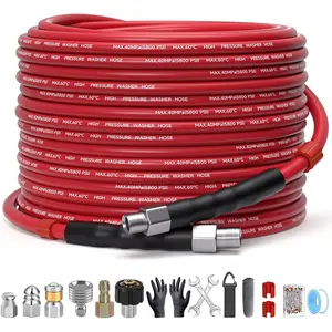 Sewer Jetter Kit for  Washer - 50ft Water Jet Drain Cleaning Hose 5800PSI 1/4 Inch NPT Corner with Sewer Cleaning Tool High  Nozzles and Spanner  Tape