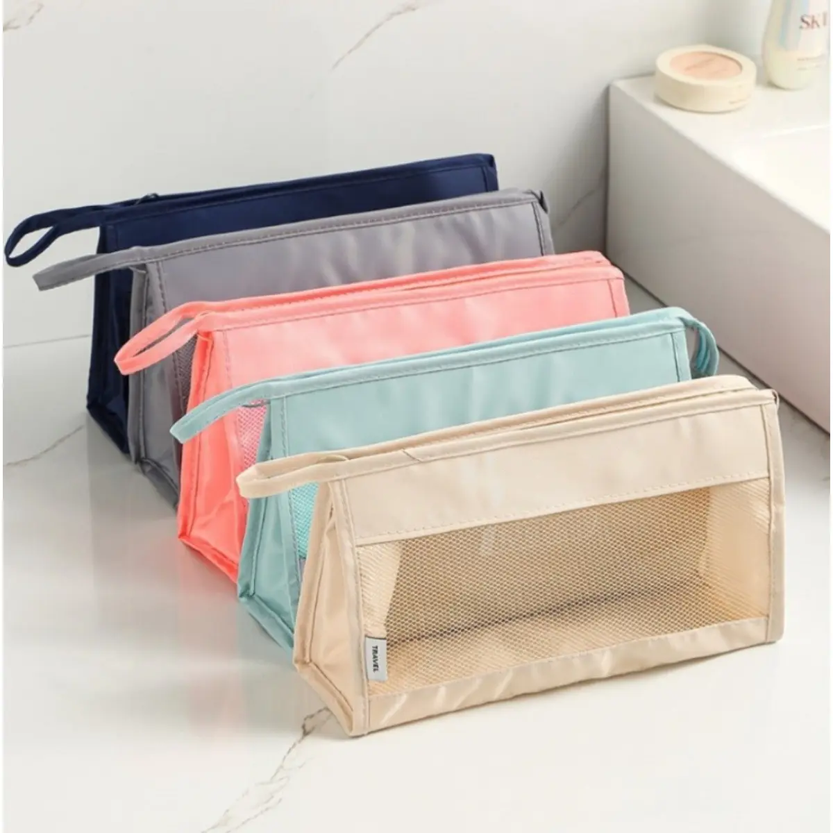 2 Piece Mesh Makeup Bag Set Breathable Travel Toiletry Organizer Large Capacity Zipper Cosmetic Pouch Portable for Women Daily Use SummerVibes