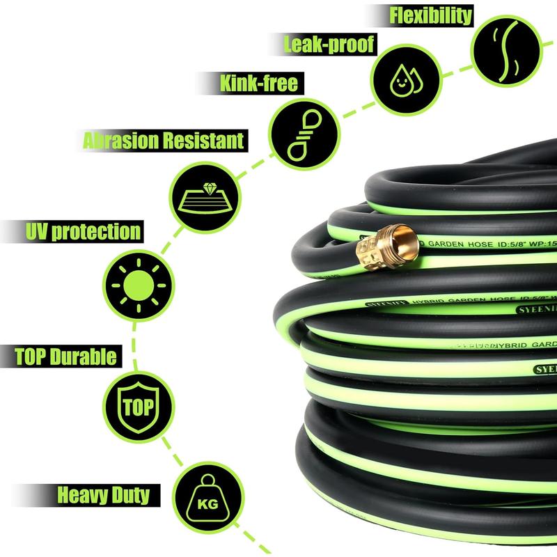 Kink Free Garden Hose 10ft 5/8", Heavy Duty Hybrid Water Hose, Ultra Durable Flexible Rubber Hose with Sprayer Nozzle,Leakproof Yard Outdoor Hose with Brass Solid Connector