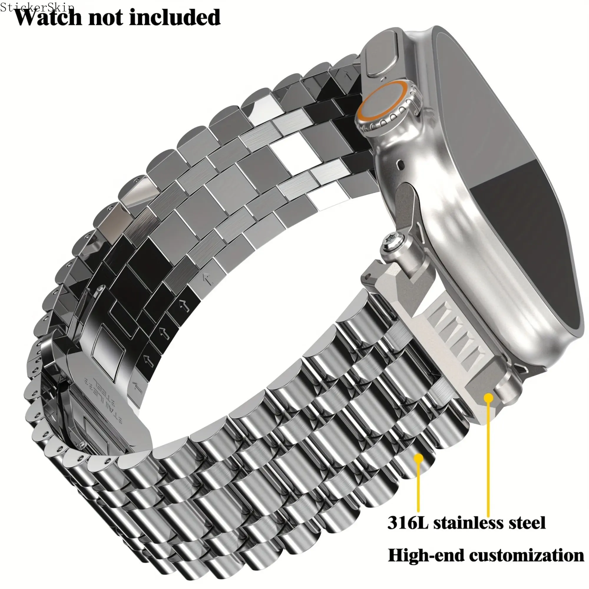 316L Stainless Steel Connector Watch Band, Luxury Metal Replacement Strap, 42-49mm compatible with Apple Watch Ultra 1-3, Series 1-11 SE SE2, premium sturdy wrist accessory for business daily wear and formal occasions