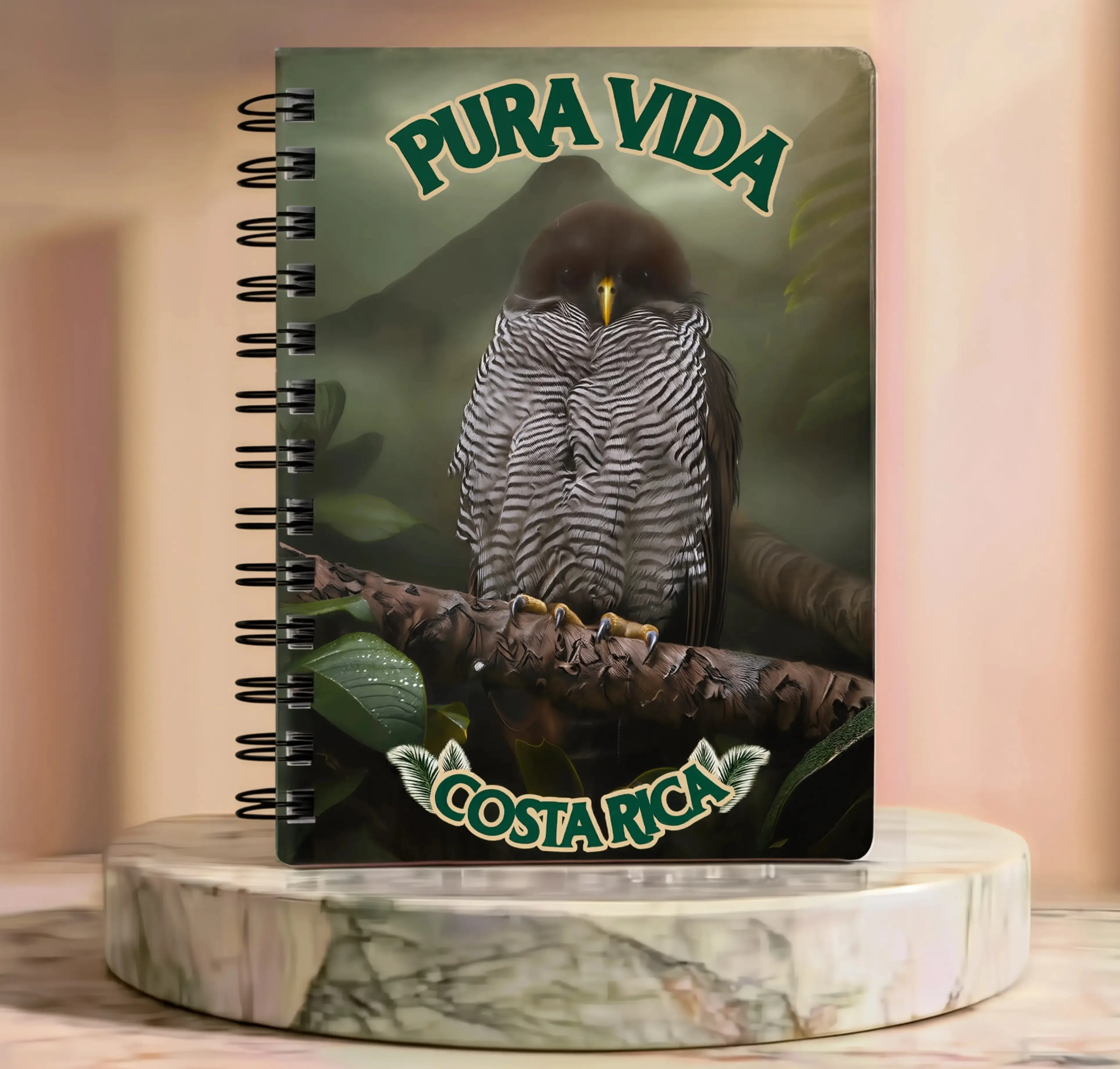 Wildlife Journal Pura Vida Owl| Black and White Owl Notebook | Costa Rica | Costa Rica Travel Gift | Spiral Lined Notebook 5x7