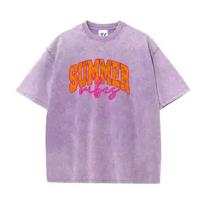 Vintage Stone Washed Oversized T-Shirt, Summer Vibes Graphic Tee for Women, Unisex Heavyweight Cotton Streetwear, Retro Boxy Fit Casual Top