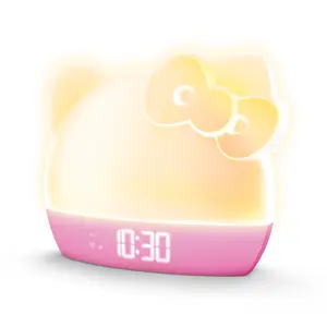 Hello Kitty Sunrise Alarm Clock with Color-Changing LED Night Light, Digital Time Date Temperature Display & USB Charging Port, Pink