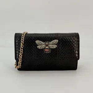 Pre-owned GUCCI calfskin Crossbody Bags Black Python Flap Crossbody Bag