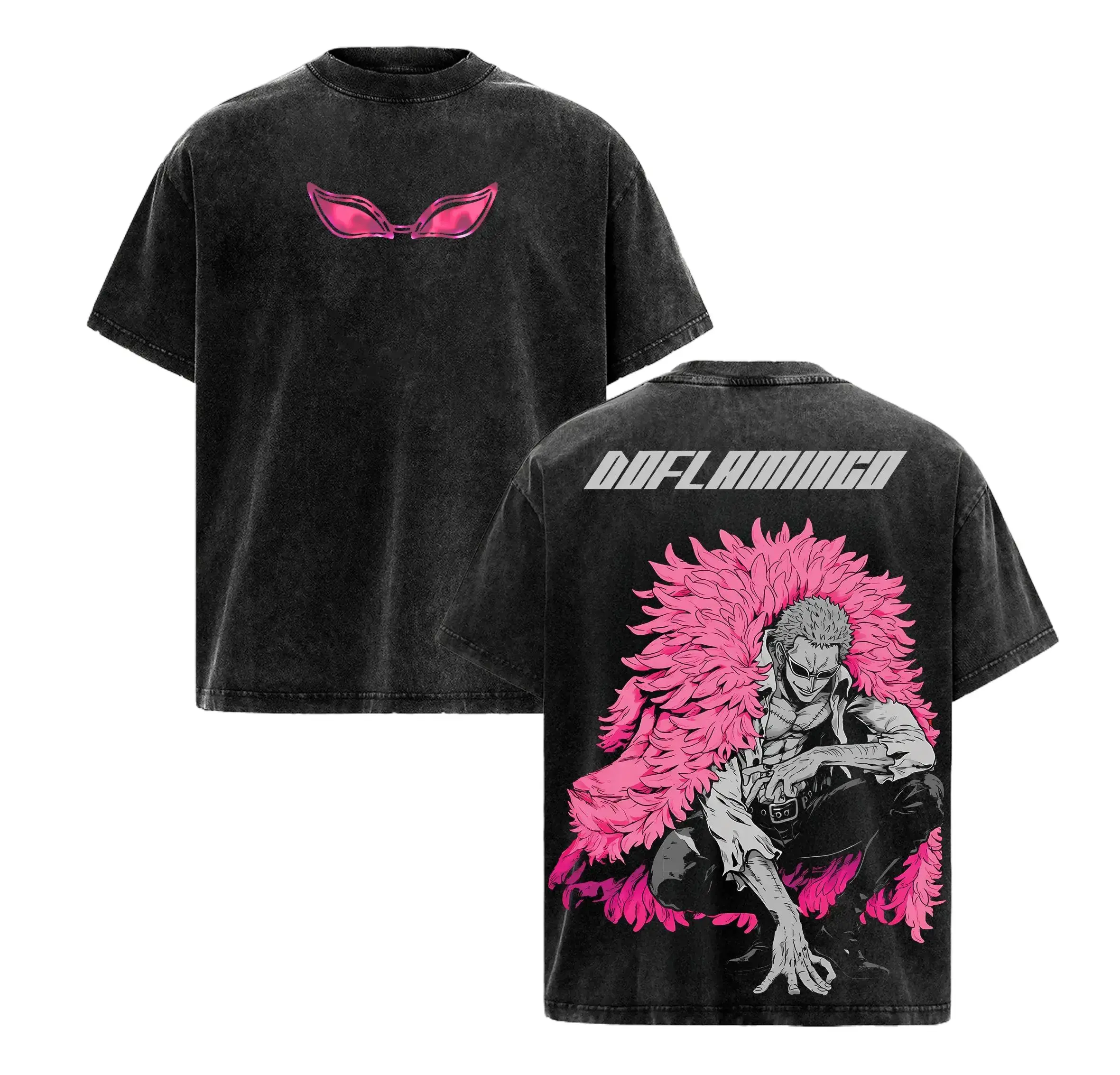 Limited Doflamingo Smile - One Piece OP 1.111 Oversized Washed Tee, Retro Unisex Graphic 90s Vintage Anime Manga Acid Washed Lightweight Cotton Washed Tee, Gift For Anime Fan, Anime Y2K Streetwear T-Shirt,school outfit,streetwear,loose fashion,gift shirt