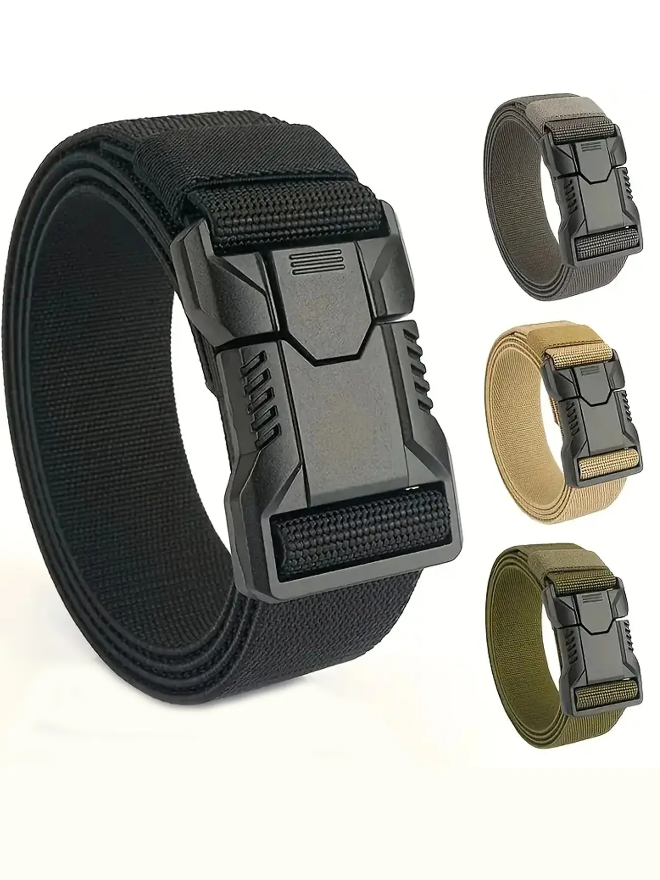 Men's Elastic Tactical Belt with Alloy Buckle, Nylon Outdoor Casual Web Belt Sports Waistband, Military Training Automatic Pants Strap