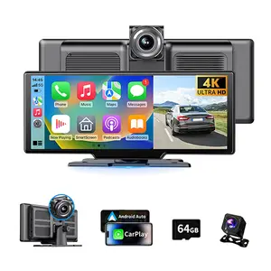 10.26-inch Display Screen, Wireless CarPlay Screen for Car with 4K Dash Cam & 1080P Backup Camera  with Apple CarPlay& Android Auto,Portable Car Stereo with GPS Navigation,Bluetooth,Mirror Link,Drive Play,Touch Screen for All Vehicles carplay screen