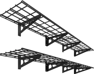 FLEXIMOUNTS 12-inch-by-72-inch Wall Shelf Garage Storage Rack Wall Mounted Floating Shelves,1x6ft,Black, 2-Pack, Classic Series