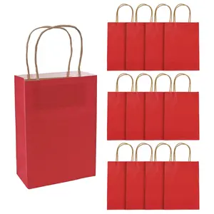 6 1/2" x 9" Medium Red Kraft Paper Gift Bags - 12 Pc.
