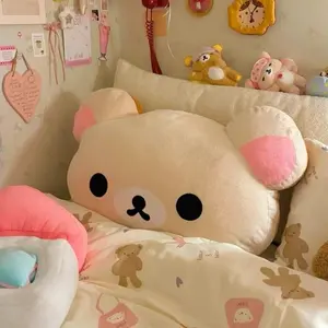 Rilakkuma Plush Bed Headrest Cushion For Dorms Soft Stuffed Bunk Bed Backrest Pillow Cute Decor For College Student Bedrooms