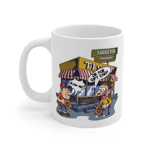 Targeted Individuals Funny Cartoon Mug — 'OK For Gift Cards' Coffee Cup