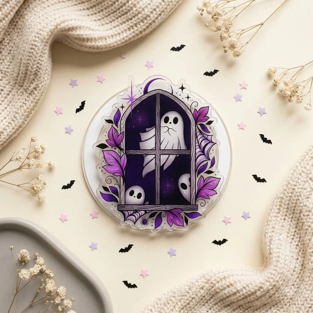 Spooky Ghost Acrylic Phone Grip, Gothic Celestial Window Phone Holder, Expandable Phone Stand, Dark Aesthetic Halloween Gift