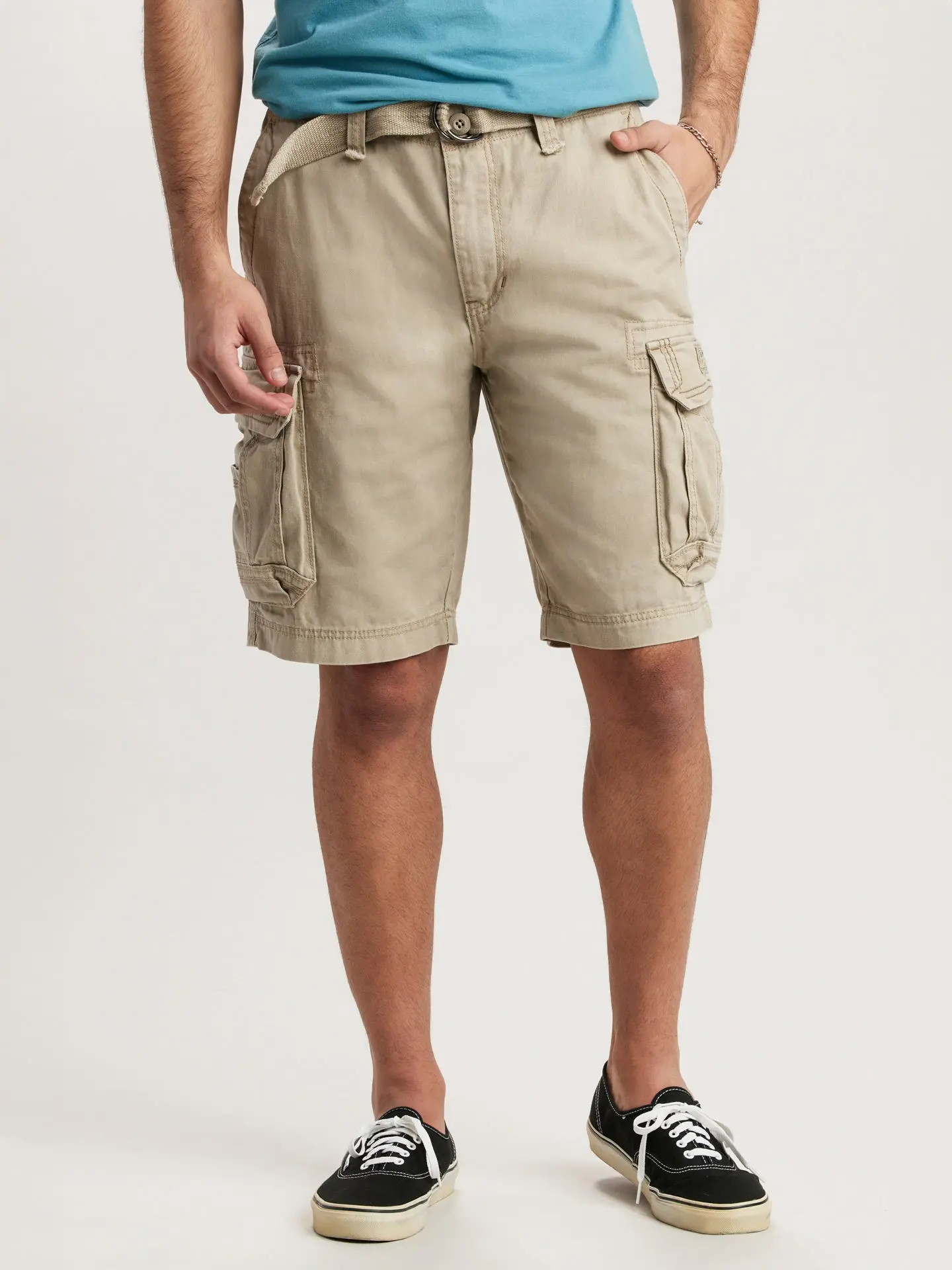 Survivor Men's Belted Vintage Plain Utility Cargo Shorts - Heavyweight Cotton Twill Menswear Fabric, Classic Fit, Adjustable Belt, Zip Fly, Multi-Pocket, Slanted Hand Pockets Casual Outdoor Shorts, Mensfashion, Cargo Pockets