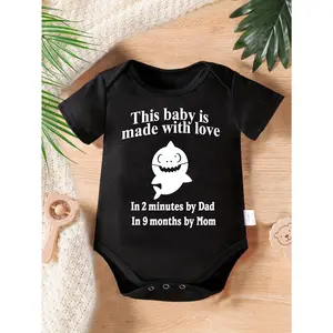 Cute Baby Bodysuit With This Baby Is Made With Love In 2 Minutes By Dad In 9 Months By Mom Print Soft Versatile Round Neck Button Detail Regular Fit All Seasons Knitted Fabric Onesie