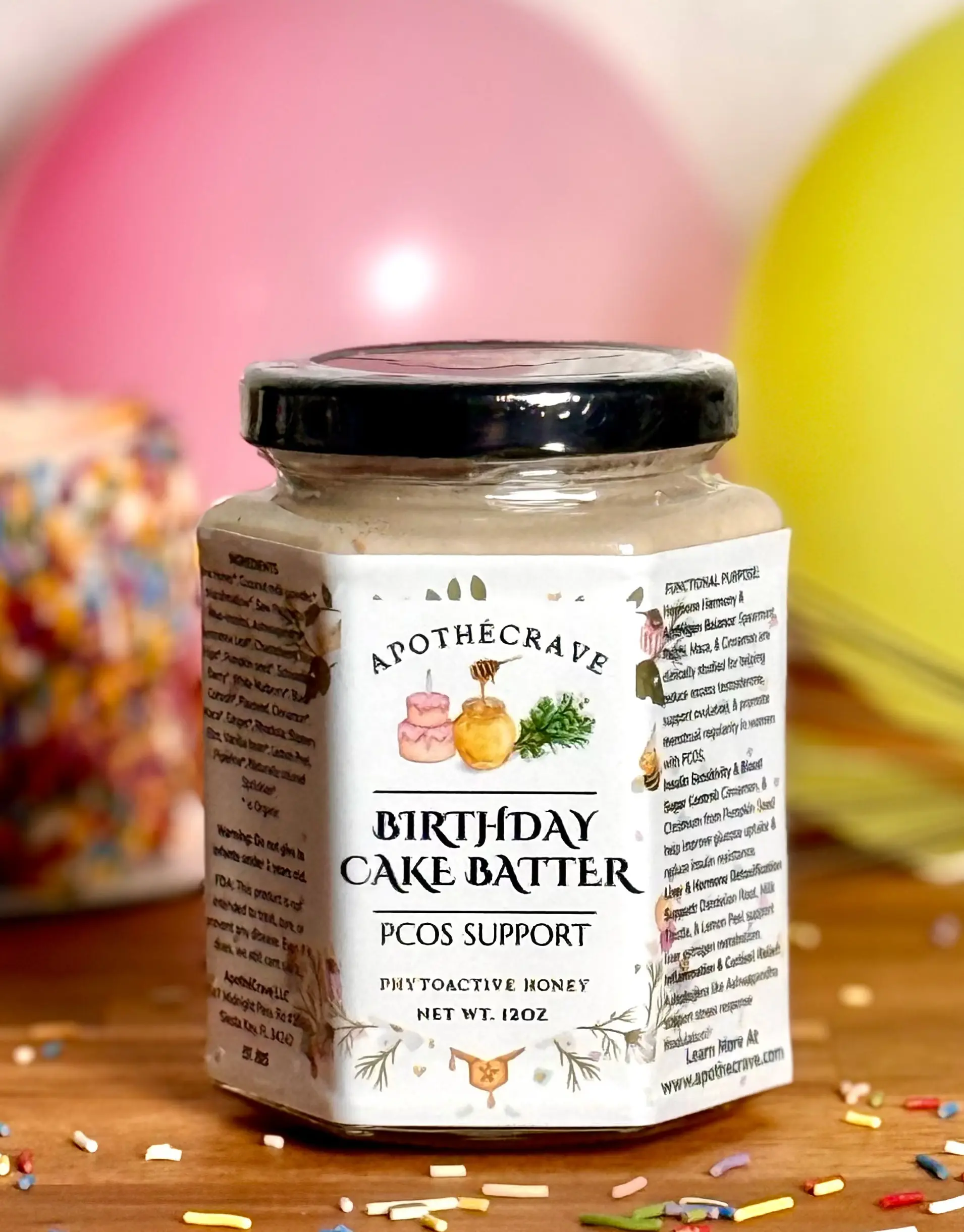 ApothéCrave Birthday Cake Batter Hormone Harmony (PCOS) Support Honey For Insulin, Blood Sugar Control, Inflammation Reduction
