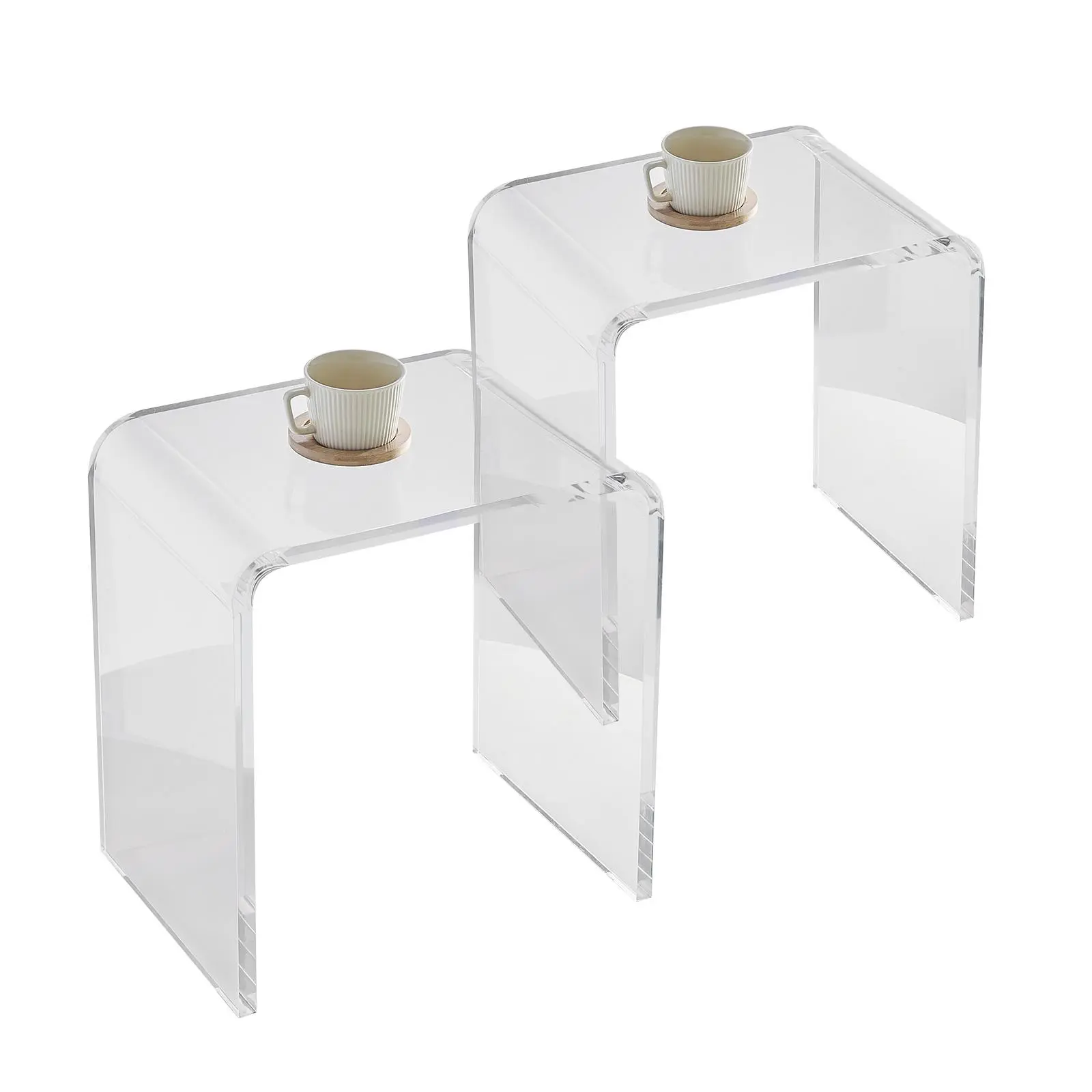 VEVOR 2-Piece Modern Acrylic Nightstand Set - Transparent, Sturdy C-Legs, Impact Resistance, Slip-Resistant Pads, Crystal-Like Gloss, 55 lbs Capacity, 6.3x12x18.1 in, Fully Assembled - Indoor/Outdoor End Tables for Living Room, Balcony - Father's Day Gift