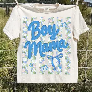 Neon Striped Mama Floral T-shirt, Trendy Mama Shirt, DYI Gift for Mother's Day, Preppy Mom Shirt Design, Trending Shirt