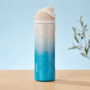 Owala FreeSip 24oz Rolling In Blue Ombre Insulated Stainless Steel Water Bottle with Straw Lid Beach Travel Gym School Tumbler