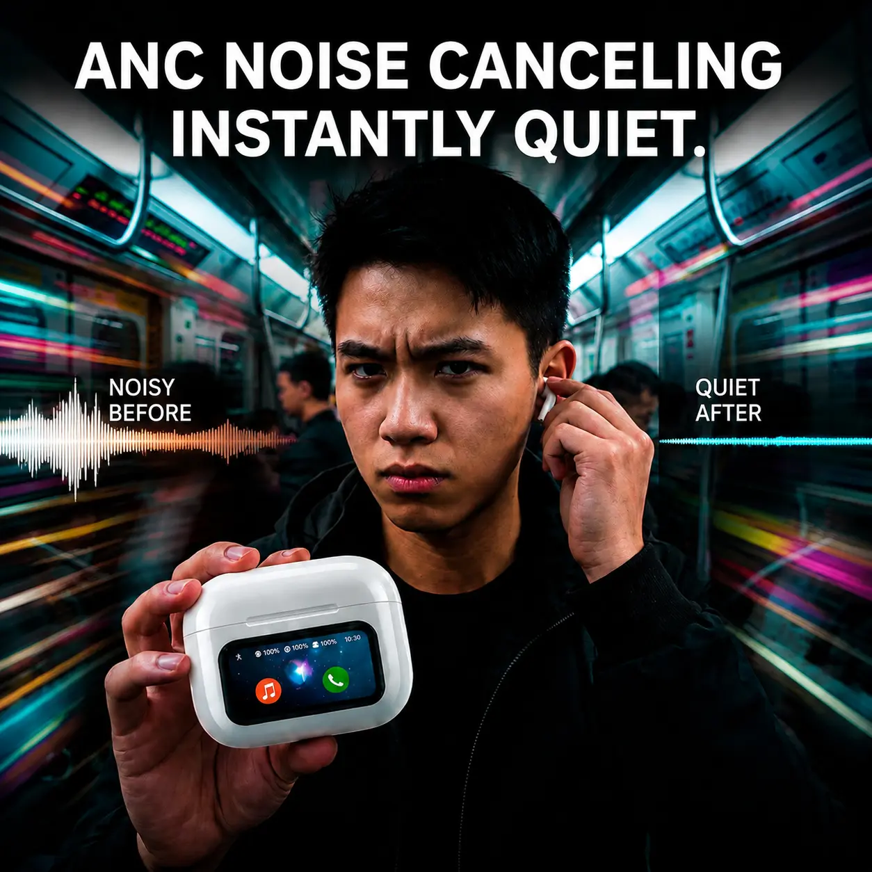 A9PRO wireless sports noise-canceling earphones, noise-canceling wireless headphones with an intelligent display, gaming noise-canceling wireless headphones, wireless earphones suitable for travel, work and fitness.
