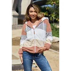 Striped Zip Up Drawstring Hooded Jacket