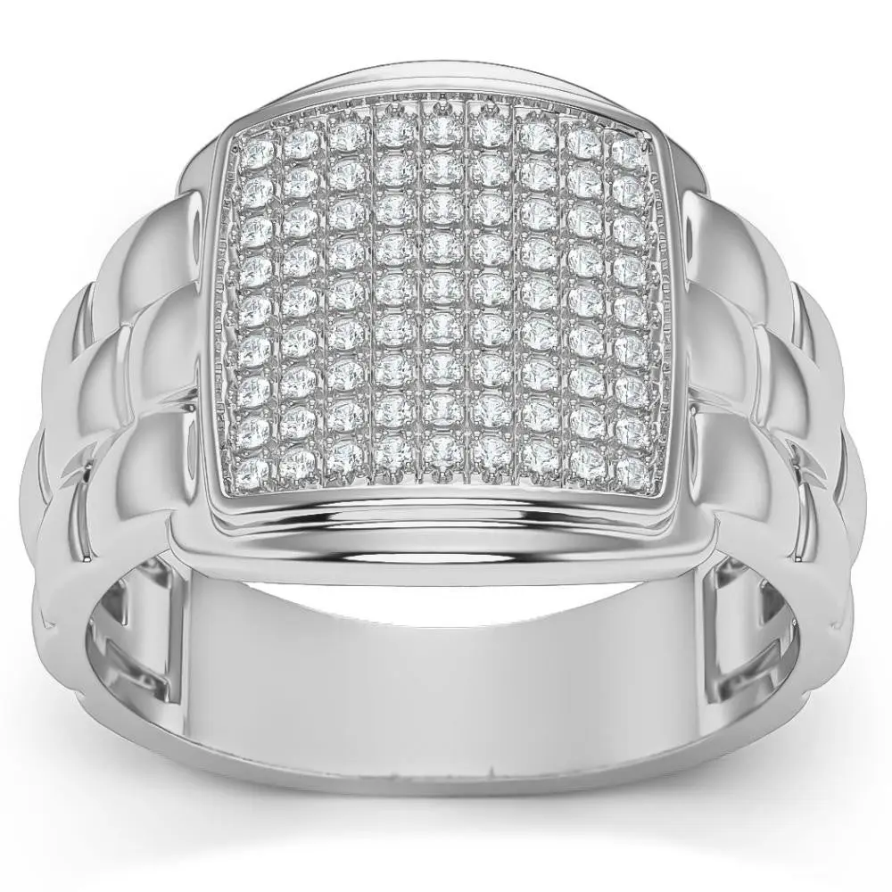 1/4Ct Pave Diamond Men's Wide Ring Lab Grown in White, Yellow, or Rose Gold