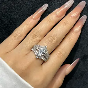 Vintage Crown Shape Marquise Cut Ring, 925 Sterling Silver Wedding Engagement Rings, 5A Cubic Zirconia Classic Bridal Jewelry, Fashion Ring for Women