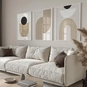 Boho Geometry Graphics Circle Arch Retro Modern Abstract Design Art Poster, 3 Counts Canvas Painting without Frame, Unframed Wall Art, Wall Decor for Home Living Room Bedroom, Ornaments