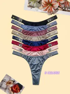 4 PACKS Thong with Rhinestone Meteor Side Straps – Elegant Satin G-String, Sparkling Bands (8 colours), hexagram & butterfly , soft,Nylon+Spandex+Cotton high quality and fresh underwear，panties,  made by Spandex and nylon, and four-season multi-pack