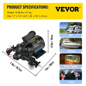 VEVOR Washdown Pump, 12V DC, 7 GPM 60 PSI, Max. 10 FT Lift Self Priming Water Pump, with EPDM Valve, Universal Salt Water Strainer Female/Male Thread, for RV, Marine Deck, Yacht