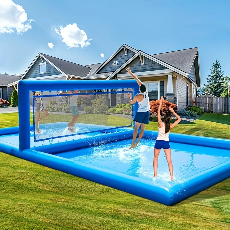 33FT Inflatable Volleyball Pool for Adults - (1FT Deep Pool), (Commercial Grade PVC), (800W Air Pump), Outdoor Volleyball Court, Beach Volleyball Net, Water Volleyball Field for Sports Games, 33 X 16.5 X 7Ft