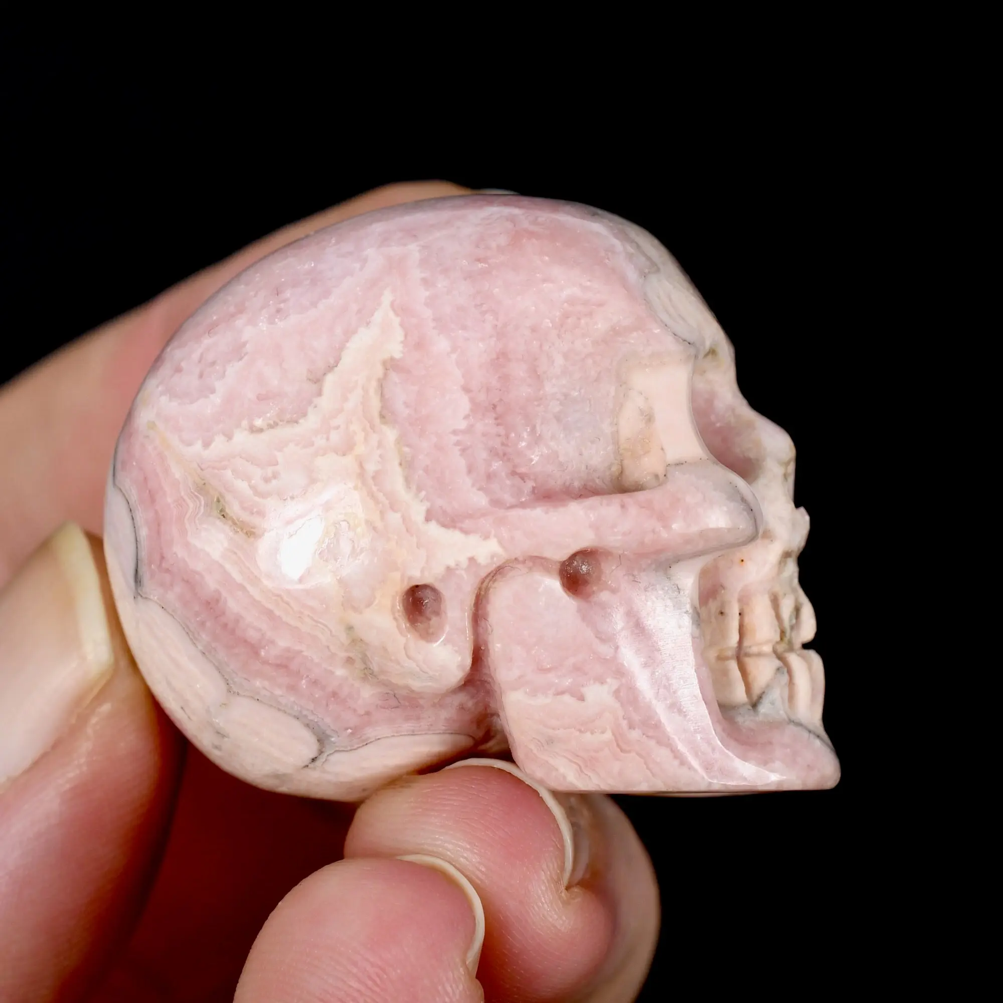 1.5in 68g Genuine Rhodochrosite Carved Crystal Skull, Argentina