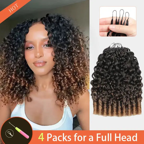 【New Color】ElNbeauty Burmese Curly Crochet Human Hair＆Pre-looped Strand＆Pre-Separated Knotless Invisible Crochet Hair for Boho Braids 50g/Pack, 4-5 Packs for Full Head,Vacation Hair #FallVibes