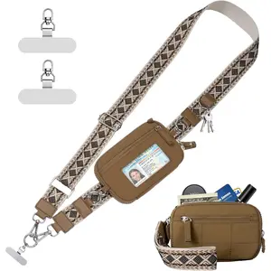 Clip and Go Strap for Phone with Wallet Crossbody Phone Lanyard with Anti- Zipper Pouch Detachable Quilted Wrist Wallet with RFID and ID Window for Daily and Travel