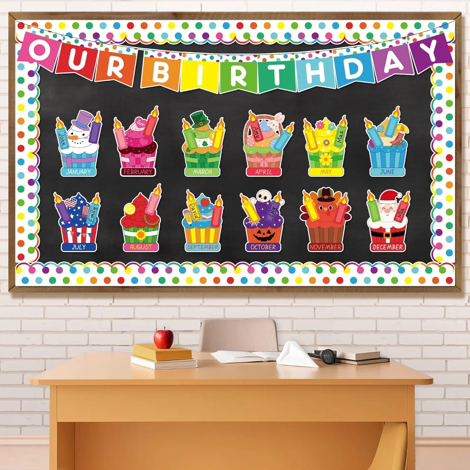 Happy Birthday Bulletin Board Decorations Cupcake Cutouts Border Trim Birthday Calendar Poster Party Supplies for School  Wall Decor Supplies