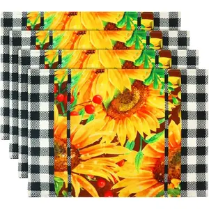 Plaid Sunflower Placemats Set of 4, Heat-Resistant Floral Rustic Vintage Table Place Mats, Washable Seasonal Holiday Decoration Dining Table Place Mats for Party Dining Decoration 13x18 Inch