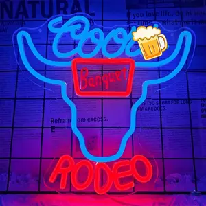 Western Rodeo Beer LED Neon Sign, Cowboy-Rustic Theme Vibrant Decor, Ambient Decoration Lamp, Modern Mood Lighting, Wall Decor for Man Cave Home Bar