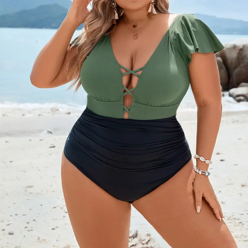 Blooming Jelly Women's Plus Size One Piece Swimsuit Tummy Control Bathing Suit Vintage V Neck Swimwear#TikTokShopFallDealsForYou