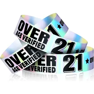 Over 21 Holographic Wristbands Plastic Waterproof Party Bracelets Arm Bands for Events Concerts
