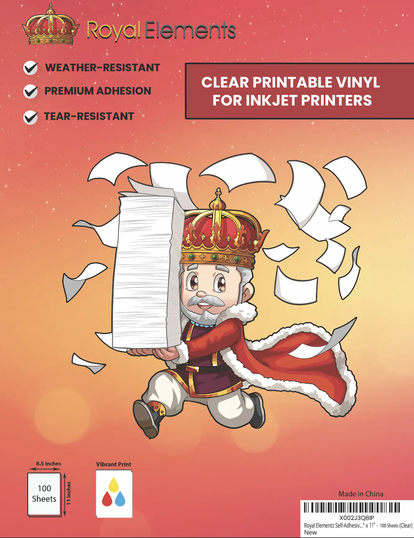 Royal Elements Printable Vinyl for Inkjet Printers - 100 Waterproof Sheets